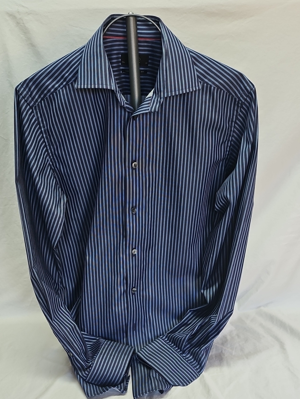 Eton Navy and White Striped Dress Shirt Tapered Back